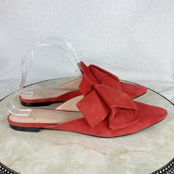 J. Crew Marina Dressy Mule Shoes Red Suede Bow Embellished Coquette Slipon Slide - Picture 1 of 12